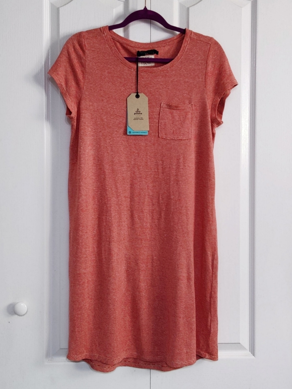 prAna Women's Small T-Shirt Dress Hemp Tencel Natural Elana Cozy Up Blend Coral